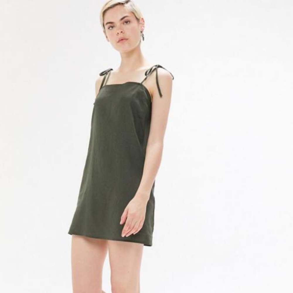 Urban Renewal Linen Tie-Shoulder Mini Dress Olive